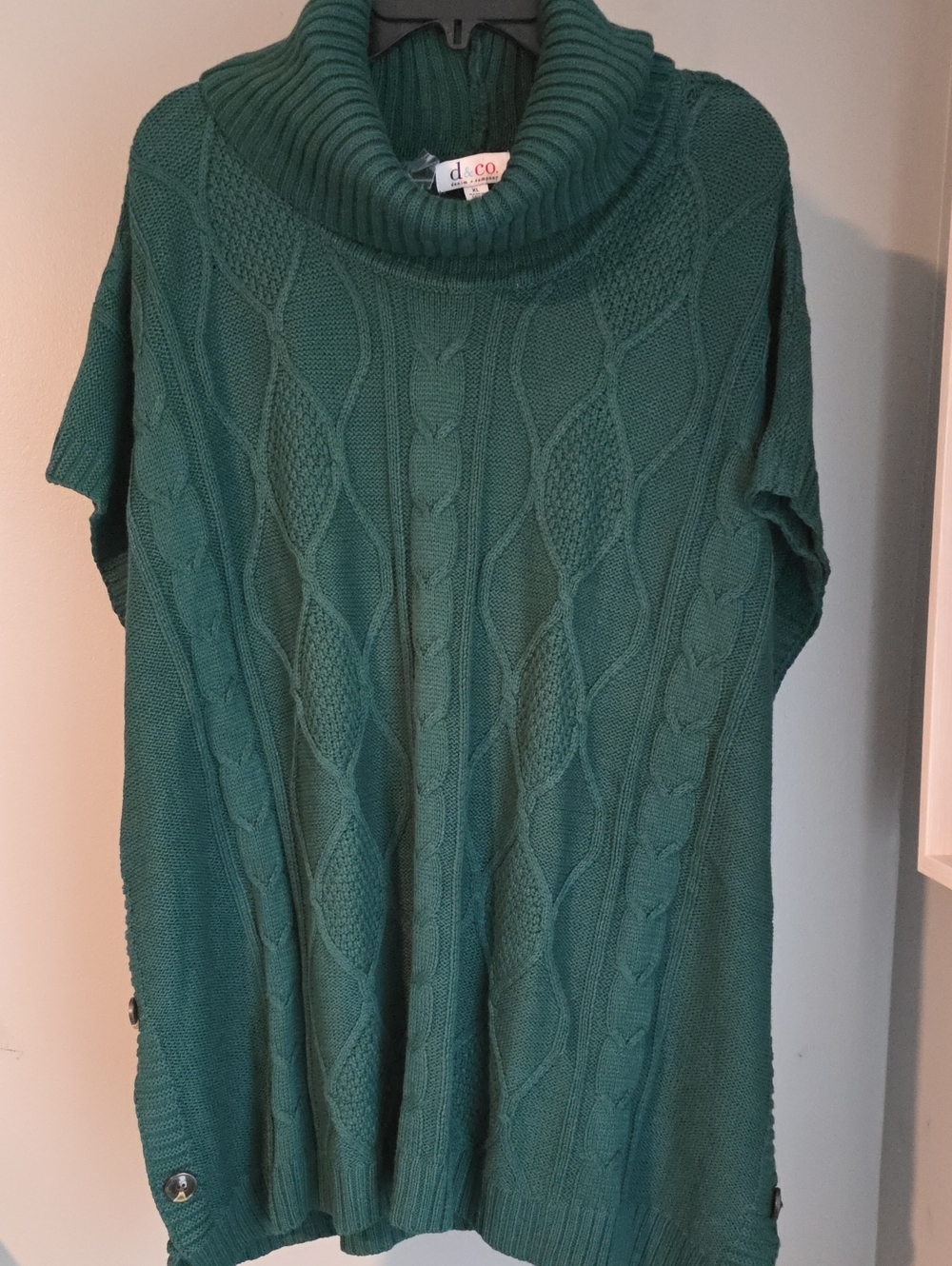 Denim&Co Green Cable-Knit Cowl Neck Sweater Poncho Size XL